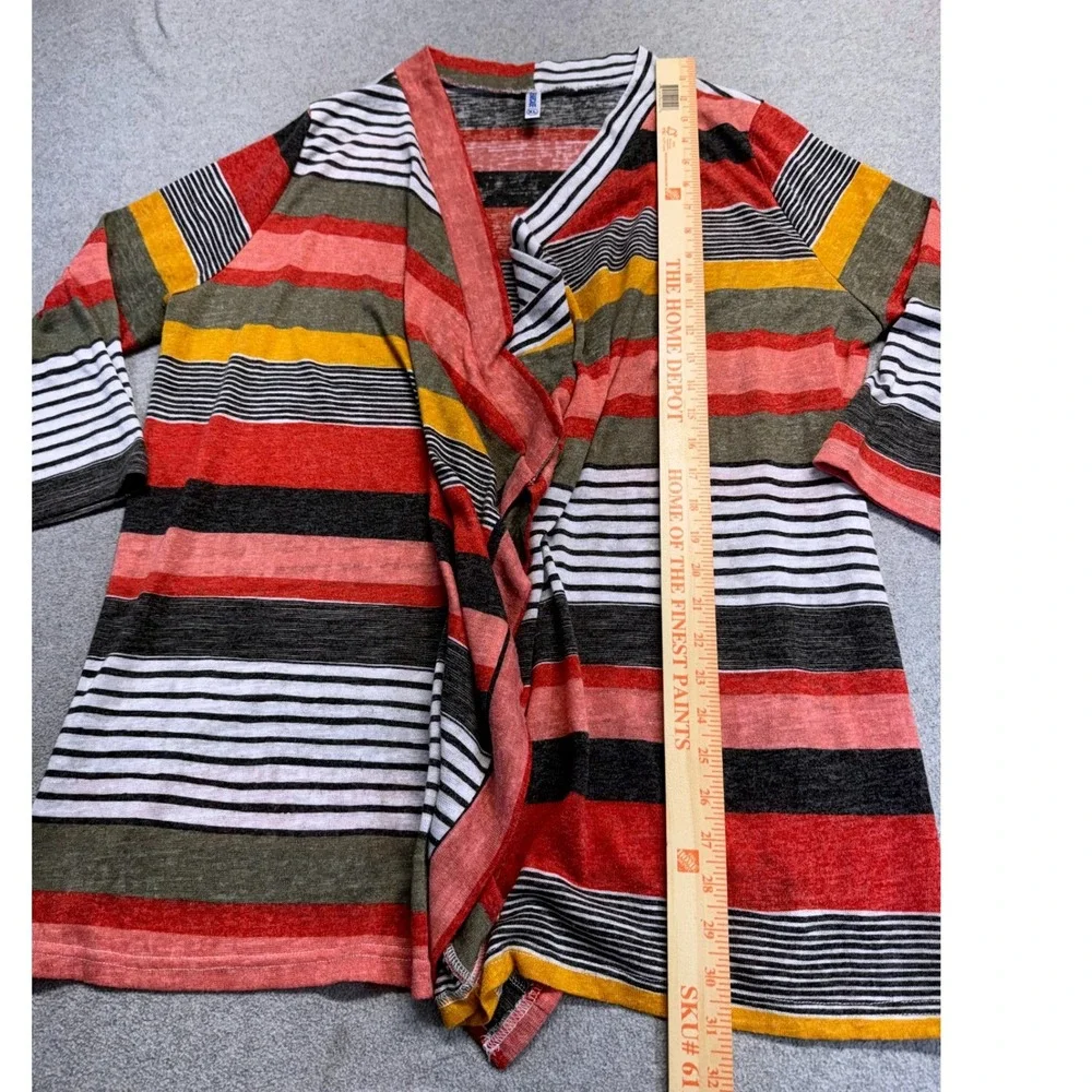 Dearcase Striped Cardigan Womens XL Multi Color Open Front Waterfall Knit Flowy